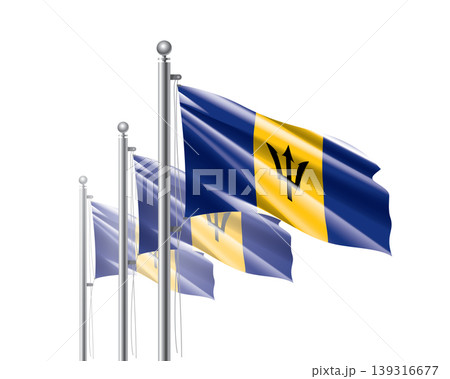 Brightly shining Barbados flags wave proudly on tall masts during official celebration events Brightly shining Barbados flags wave proudly on tall masts during official celebration events 139316677