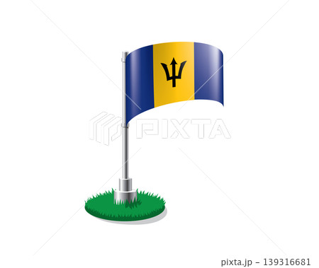 Barbados flag on a flagpole mounted on the grass Barbados flag on a flagpole mounted on the grass 139316681