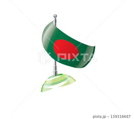 Highly detailed of waving Bangladeshi flag with metallic pole and subtle shadow effects for print 139316687