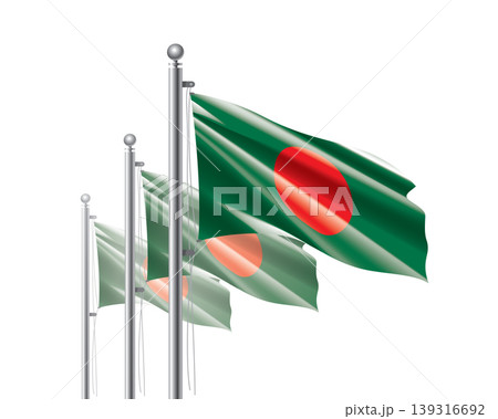 Brightly shining Bangladeshi flags wave proudly on tall masts during official celebration events Brightly shining Bangladeshi flags wave proudly on tall masts during official celebration events 139316692