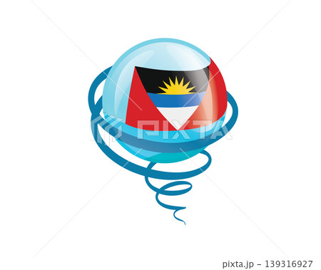 Stylish international icon showcasing Antigua and Barbuda flag within reflective globe design Stylish international icon showcasing Antigua and Barbuda flag within reflective globe design 139316927