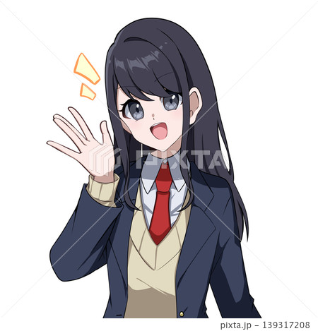 挨拶する女子高生 手描きアニメ調 挨拶する女子高生 手描きアニメ調 139317208