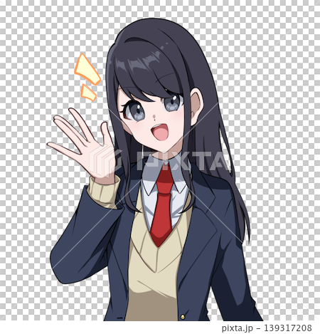 挨拶する女子高生 手描きアニメ調 挨拶する女子高生 手描きアニメ調 139317208