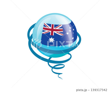 Stylish international icon showcasing Australian flag within reflective globe design 139317342