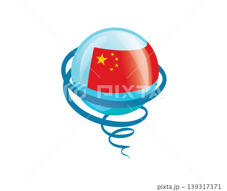 Stylish international icon showcasing Chinese flag within reflective globe design Stylish international icon showcasing Chinese flag within reflective globe design 139317371