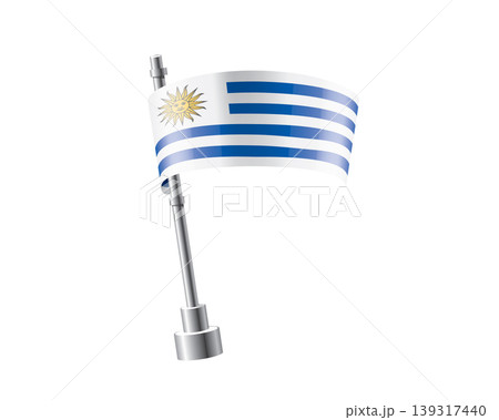 Clean representation showcasing Uruguayan flag attached to glossy metal pole 139317440