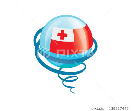 Stylish international icon showcasing Tonga flag within reflective globe design 139317445