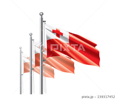 Brightly shining Tonga flags wave proudly on tall masts during official celebration events 139317452