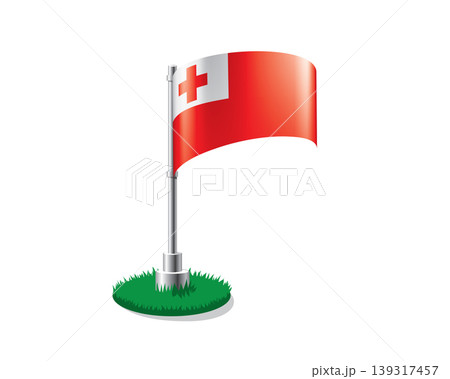 Tonga flag on a flagpole mounted on the grass 139317457