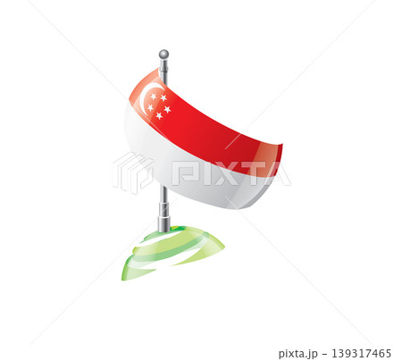 Highly detailed of waving Singaporean flag with metallic pole and subtle shadow effects for print 139317465