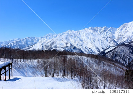 3月の白馬岩岳頂上からの北アルプス　　　信州の山々　　　冠雪の北アルプス 139317512