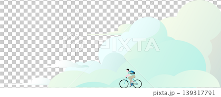 自転車で雲の上を走る男性のベクターイラスト。背景、コピースペース、エコ。 139317791
