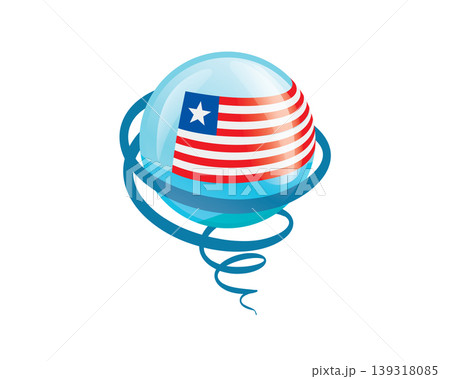 Stylish international icon showcasing Liberian flag within reflective globe design 139318085