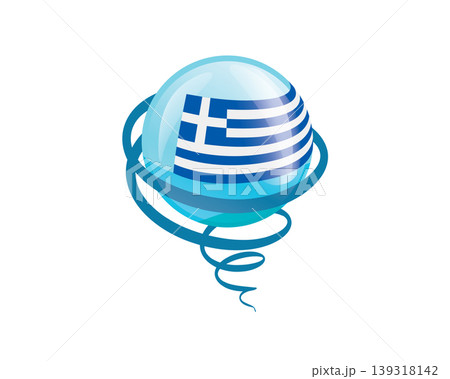 Stylish international icon showcasing Greek flag within reflective globe design Stylish international icon showcasing Greek flag within reflective globe design 139318142