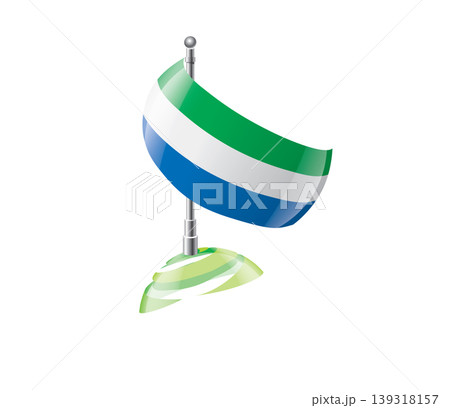 Highly detailed of waving Sierra Leonean flag with metallic pole and subtle shadow effects for print Highly detailed of waving Sierra Leonean flag with metallic pole and subtle shadow effects for print 139318157