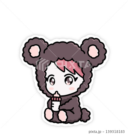 クマの着ぐるみの赤ちゃん かわいいベビーキャラクターイラスト 透過背景 クマの着ぐるみの赤ちゃん かわいいベビーキャラクターイラスト 透過背景 139318183