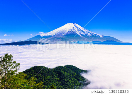北海道の雲海風景と富士山合成 139318326