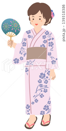 浴衣を着てうちわを持つ若い女性 イラスト 浴衣を着てうちわを持つ若い女性 イラスト 139318386