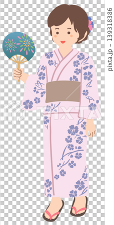 浴衣を着てうちわを持つ若い女性 イラスト 浴衣を着てうちわを持つ若い女性 イラスト 139318386