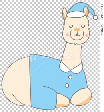 Cute Sleeping Alpaca in Blue Pajamas and Nightcap Sitting Position Cartoon Character Illustration Cute Sleeping Alpaca in Blue Pajamas and Nightcap Sitting Position Cartoon Character Illustration 139318414