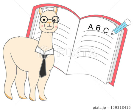 Alpaca Standing in Front of an Open Notebook Alpaca Standing in Front of an Open Notebook 139318416