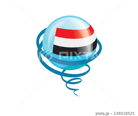 Stylish international icon showcasing Yemeni flag within reflective globe design 139318525