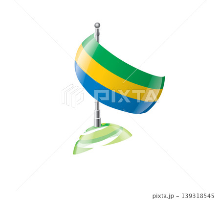 Highly detailed of waving Gabonese flag with metallic pole and subtle shadow effects for print 139318545