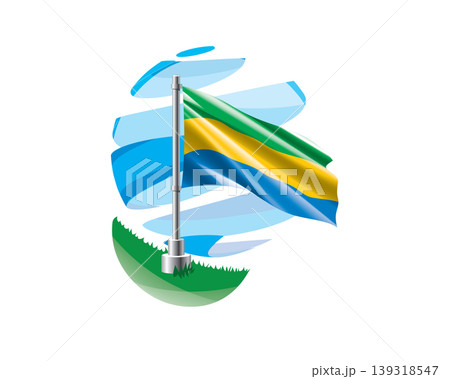 Gabonese flag on a green lawn against a background of blue abstract sky 139318547