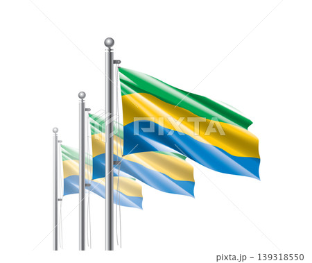 Brightly shining Gabonese flags wave proudly on tall masts during official celebration events Brightly shining Gabonese flags wave proudly on tall masts during official celebration events 139318550