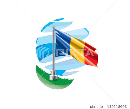 Chadian flag on a green lawn against a background of blue abstract sky 139318608