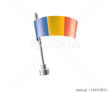 Clean representation showcasing Chadian flag attached to glossy metal pole 139318617
