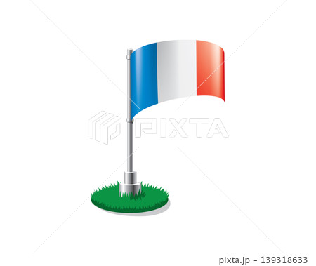 French flag on a flagpole mounted on the grass 139318633