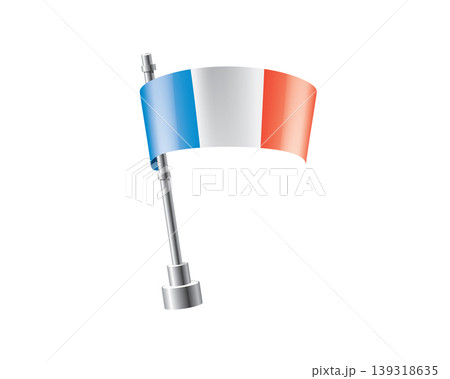 Clean representation showcasing French flag attached to glossy metal pole 139318635