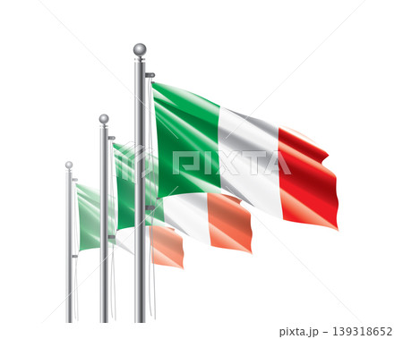 Brightly shining Italian flags wave proudly on tall masts during official celebration events Brightly shining Italian flags wave proudly on tall masts during official celebration events 139318652