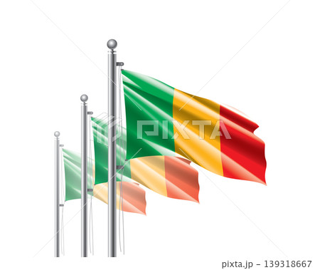 Brightly shining Malian flags wave proudly on tall masts during official celebration events Brightly shining Malian flags wave proudly on tall masts during official celebration events 139318667