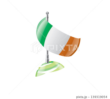Highly detailed of waving Irish flag with metallic pole and subtle shadow effects for print Highly detailed of waving Irish flag with metallic pole and subtle shadow effects for print 139319054