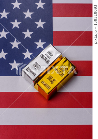 Gold and silver bullion or ingots as metals for bank storage, investments. Gold and silver bars Gold and silver bullion or ingots as metals for bank storage, investments. Gold and silver bars 139319093