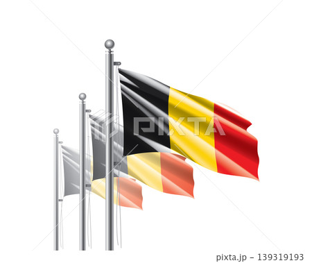 Brightly shining Belgian flags wave proudly on tall masts during official celebration events 139319193