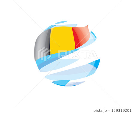 Flat of patriotic globe featuring waving Belgian flag design 139319201