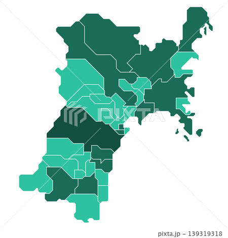 宮城県の市町村地図（行政区分・境界線） 139319318