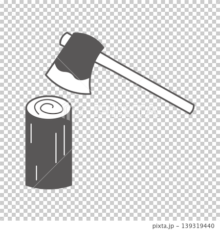 Camping firewood splitting illustration: Simple line art icon of axe and firewood - Outdoor material Camping firewood splitting illustration: Simple line art icon of axe and firewood - Outdoor material 139319440