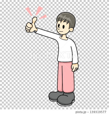 いいねのポーズをする男性（手描き、ズボンレッド系） 139319577