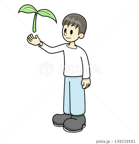 植物と男性(手描き、ズボンブルー系) 植物と男性(手描き、ズボンブルー系) 139319581