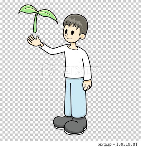 植物と男性(手描き、ズボンブルー系) 植物と男性(手描き、ズボンブルー系) 139319581
