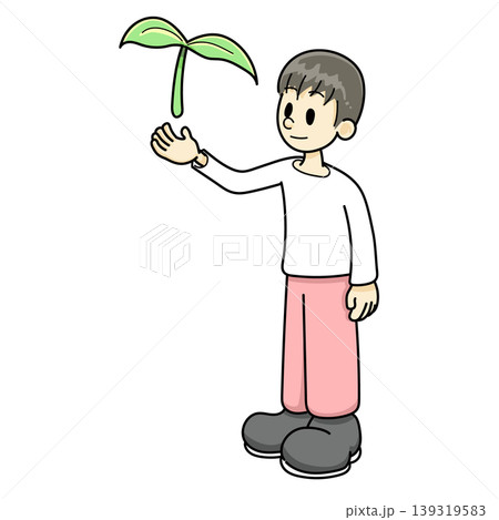 植物と男性（手描き、ズボンレッド系） 139319583