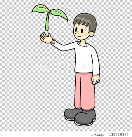 植物と男性（手描き、ズボンレッド系） 139319583