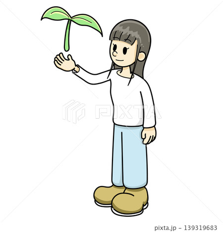 植物と女性（手描き、ズボンブルー系） 139319683