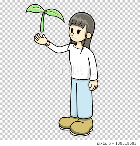 植物と女性（手描き、ズボンブルー系） 139319683