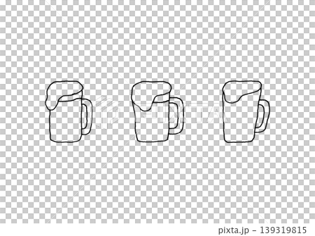 ビールが溢れているジョッキの手描きイラストセット(線画) ビールが溢れているジョッキの手描きイラストセット(線画) 139319815