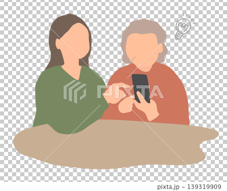 老年人正在接受智慧型手機使用指導的插圖（輔助場景） 139319909